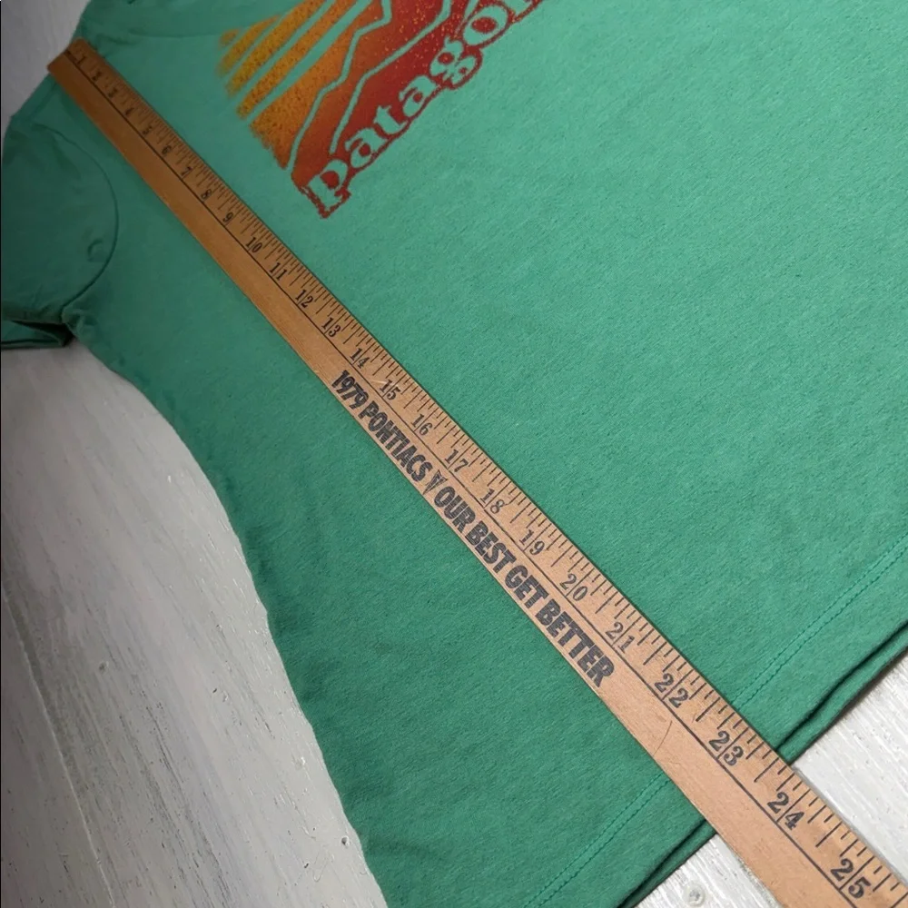 Patagonia V Neck Green and Orange Mountain Tee Sz M - Picture 3 of 5